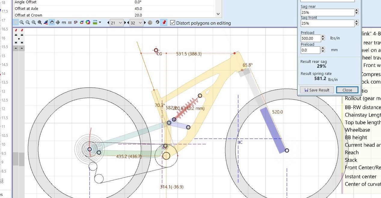 Suspension kinematic model in Linkage software