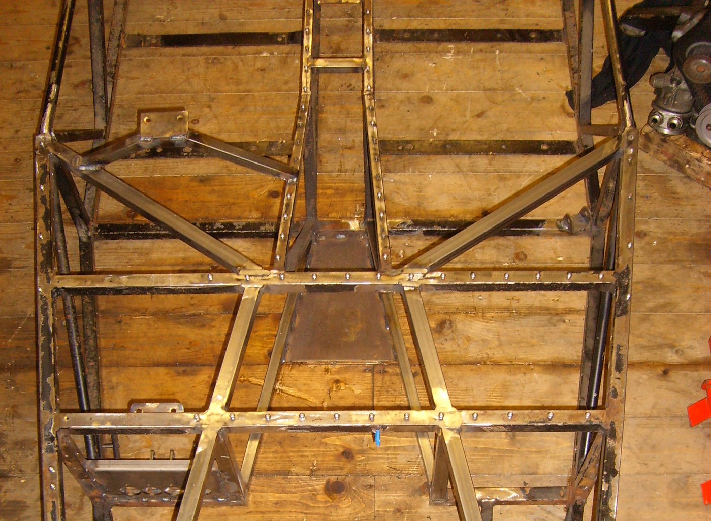 Self-built Westfield chassis showing welded triangulation and brackets